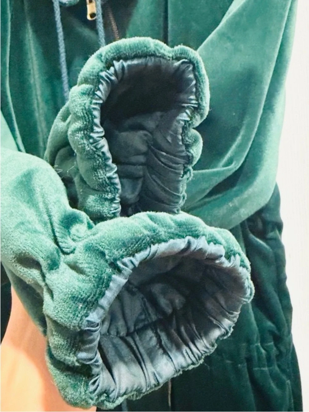 Velvet Drawstring Utility Jacket in Forest Green - Picture 4 of 5